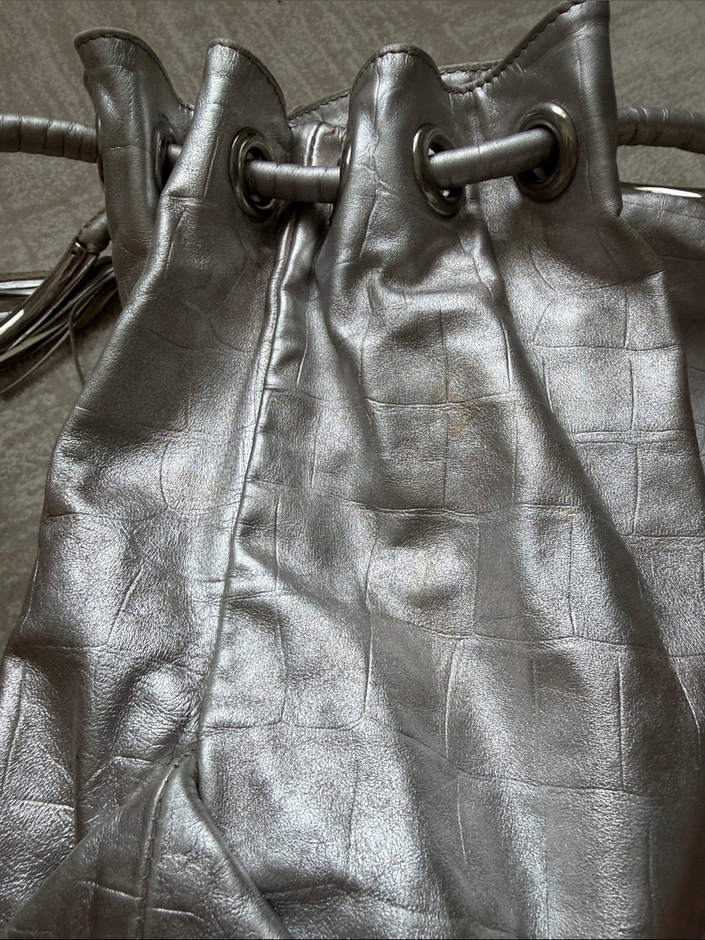 Furla metallic, silver croc embossed leather handbag - Picture 12 of 12